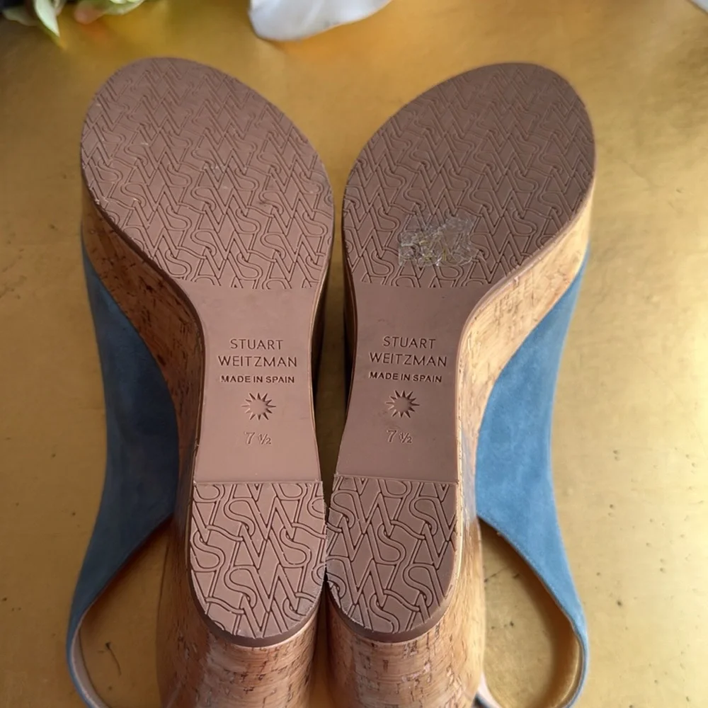Stuart Weitzman Platform Gloss Cork Wedges in Blue Suede - Picture 15 of 16